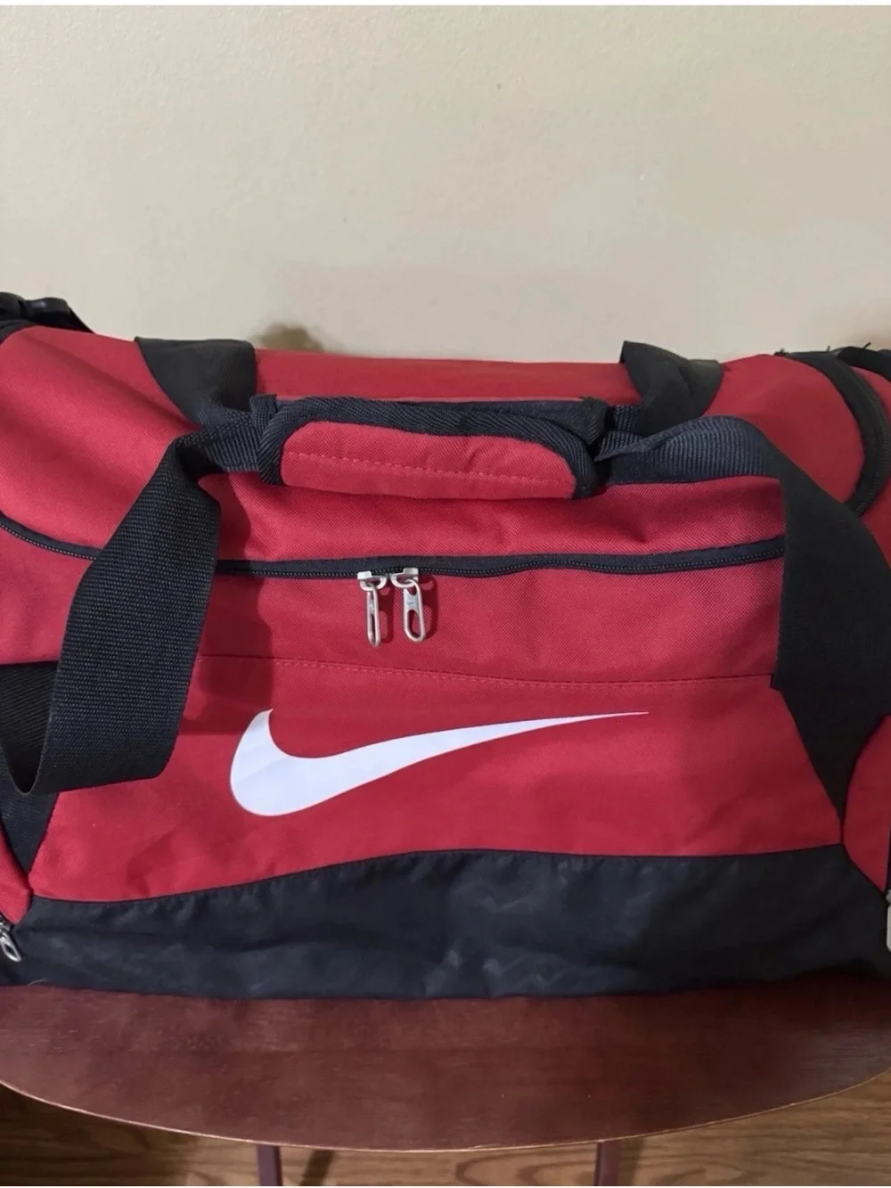 Nike Red and Black Sports Duffel with White Swoosh